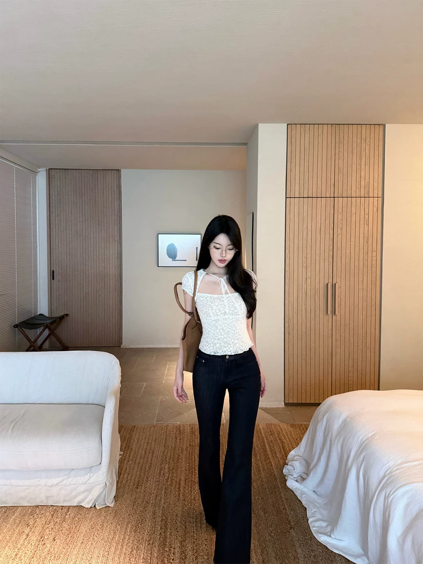 디자인 센스 무거운 작업 레이스 작은 셔츠 여성 여름 품격 슬림해 보이는 반팔 맨위 이미지 4