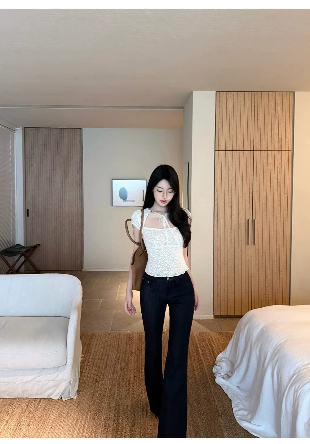 디자인 센스 무거운 작업 레이스 작은 셔츠 여성 여름 품격 슬림해 보이는 반팔 맨위 상세 이미지 14