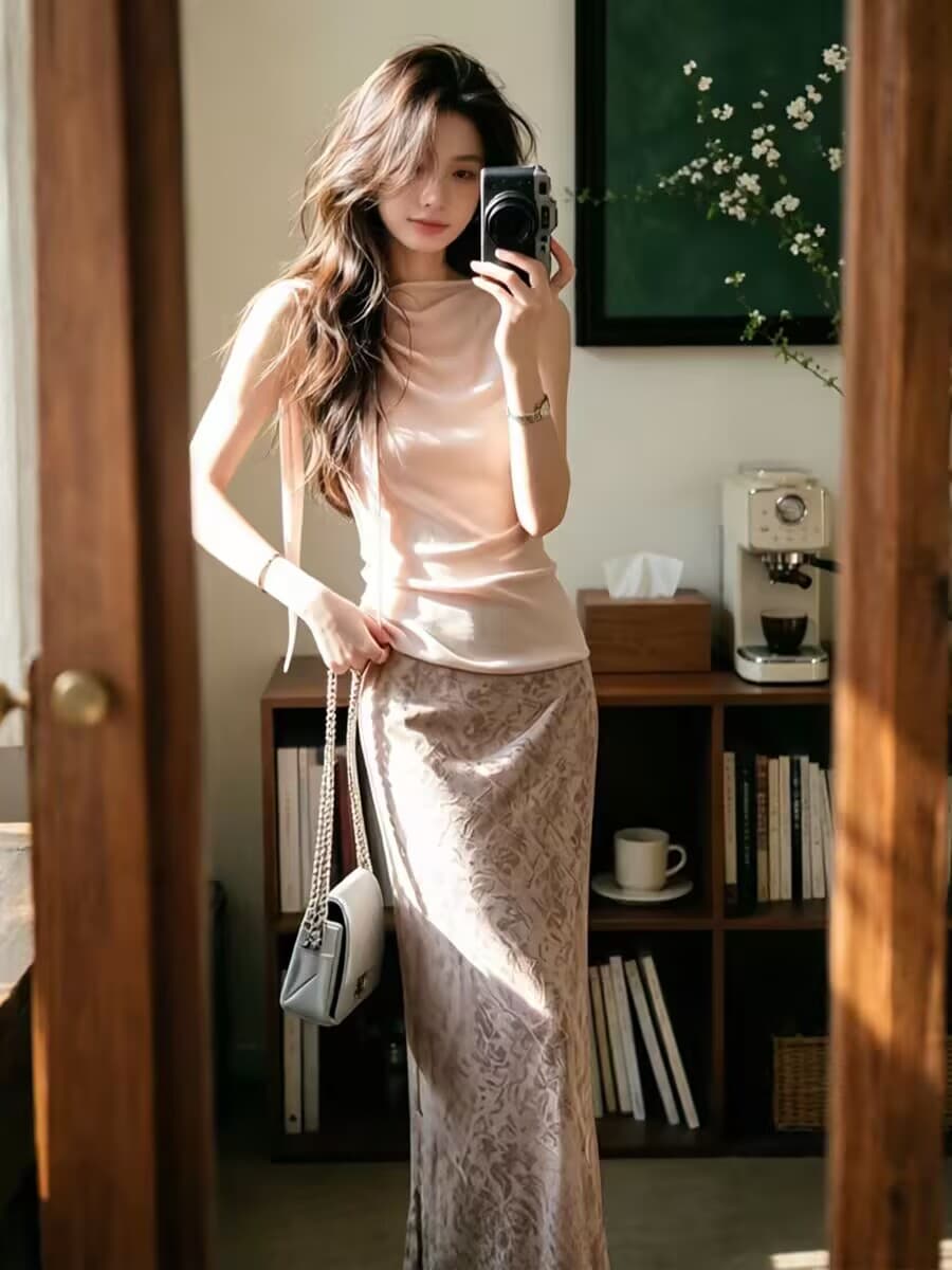 핑크색 몸매 가꾸기 리본 태국 아름다운 캐미솔 2026 여름 분위기 센스 핫걸 착용 가져 가라. 달콤한 매운맛 맨위 상세 이미지 1