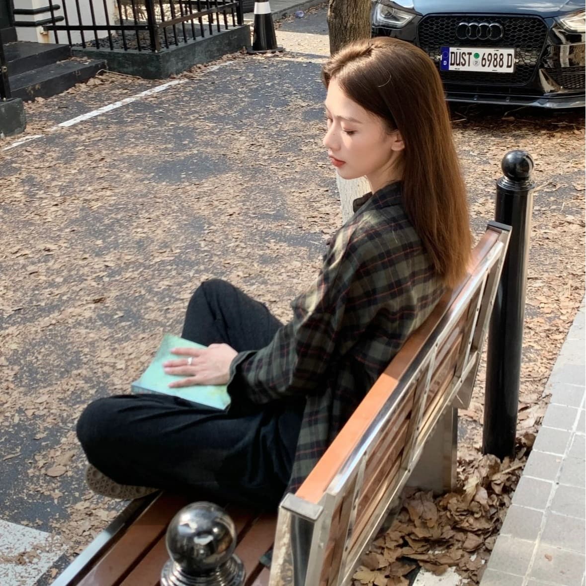 레트로 chic 녹색 체크무늬 여성 셔츠 가을 겨울철 루즈핏 느긋한 바람을 피우다 롱 코트 셔츠 재킷 오픈 가디건 외부 가져 가라. 이미지 5