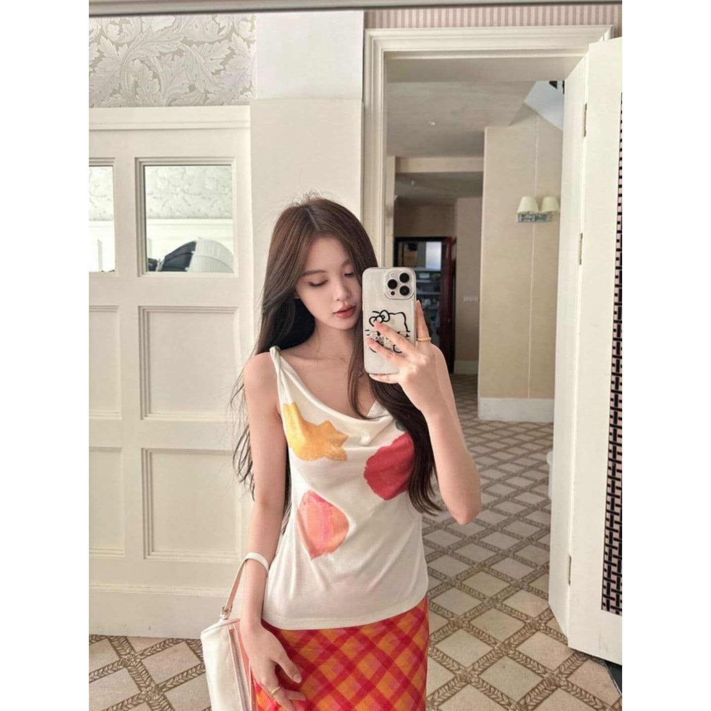 와 사고 방식 모달 260 그램 1 1 섹시함 핫걸 여름 흔들다 칼라 과일 프린트 조끼 이미지 3