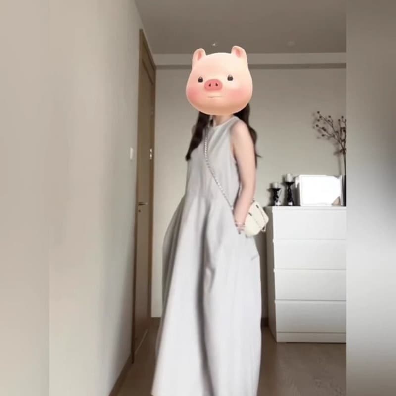 한국 스타일 라운드 넥 대 치마 조끼 스커트 루즈핏 디자인 센스 품격 민소매 드레스 이미지 5