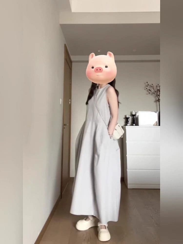 한국 스타일 라운드 넥 대 치마 조끼 스커트 루즈핏 디자인 센스 품격 민소매 드레스 상세 이미지 3
