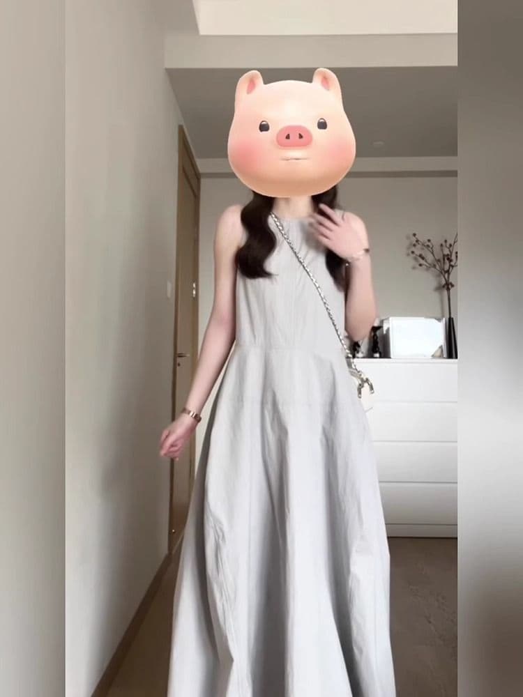 한국 스타일 라운드 넥 대 치마 조끼 스커트 루즈핏 디자인 센스 품격 민소매 드레스 상세 이미지 5