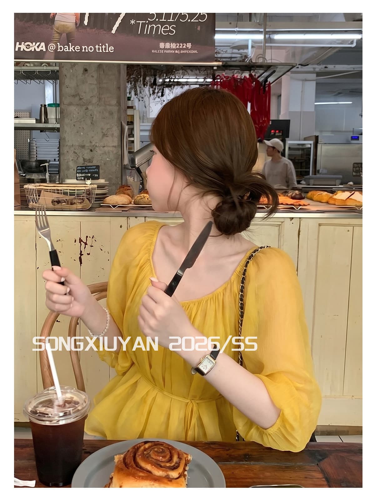 여름 휴가 바람 황색 V넥 레이스 업 셔츠 분위기 센스 주름 반소매 맨위 여성 상세 이미지 2