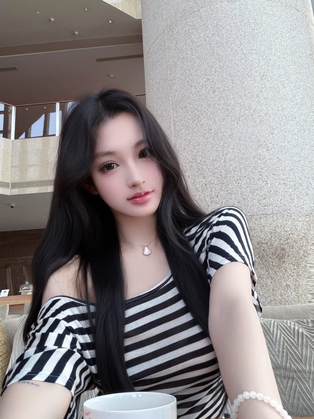 kumikumi 캐주얼 스트라이프 비스듬한 어깨 반팔 티셔츠 여성 여름 상세 이미지 10