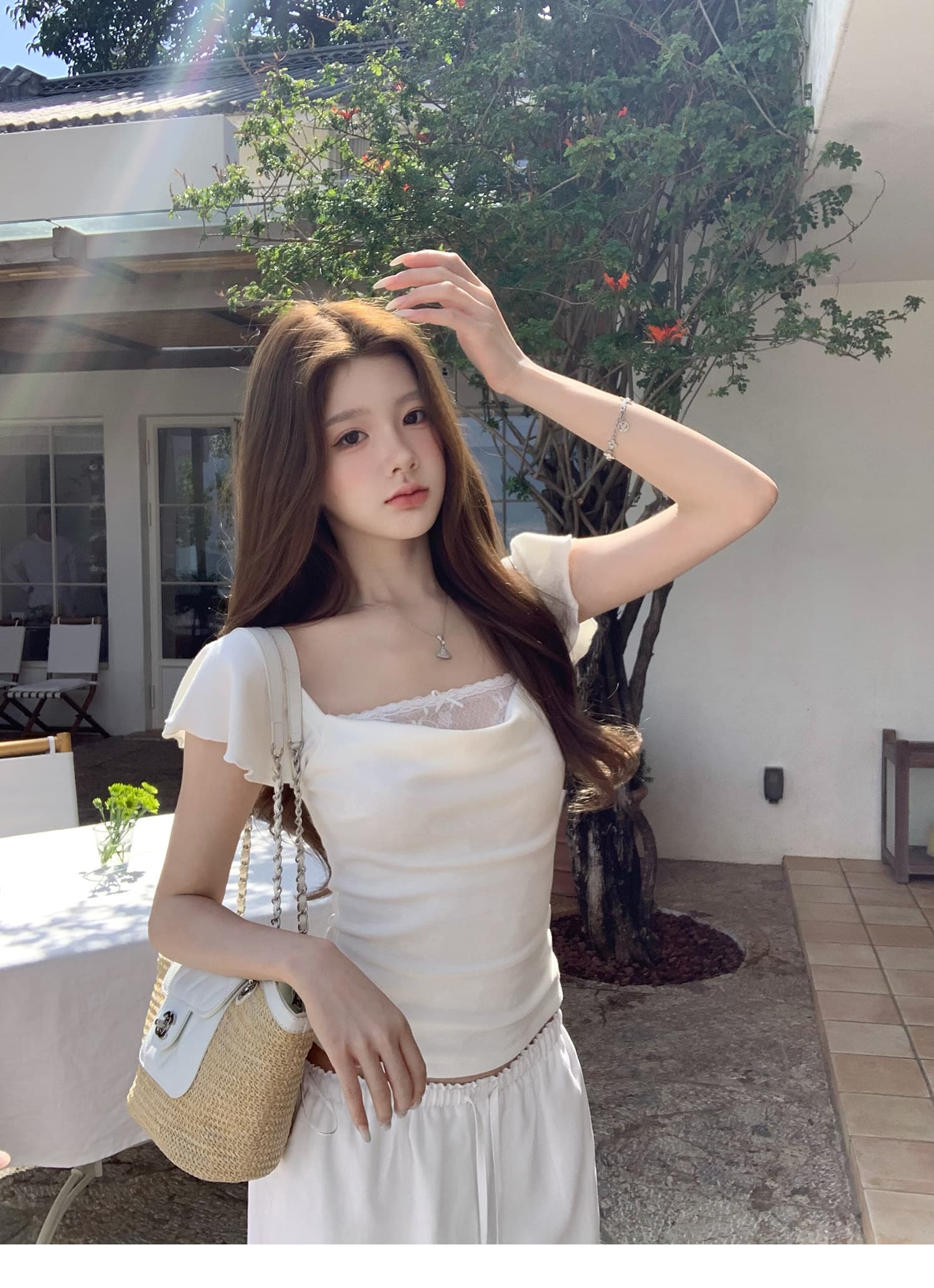설탕 큐브 레이스 흔들다 칼라 반팔 티셔츠 2026 프랑스식 아름다운 디자인 센스 작은 맨위 상세 이미지 5