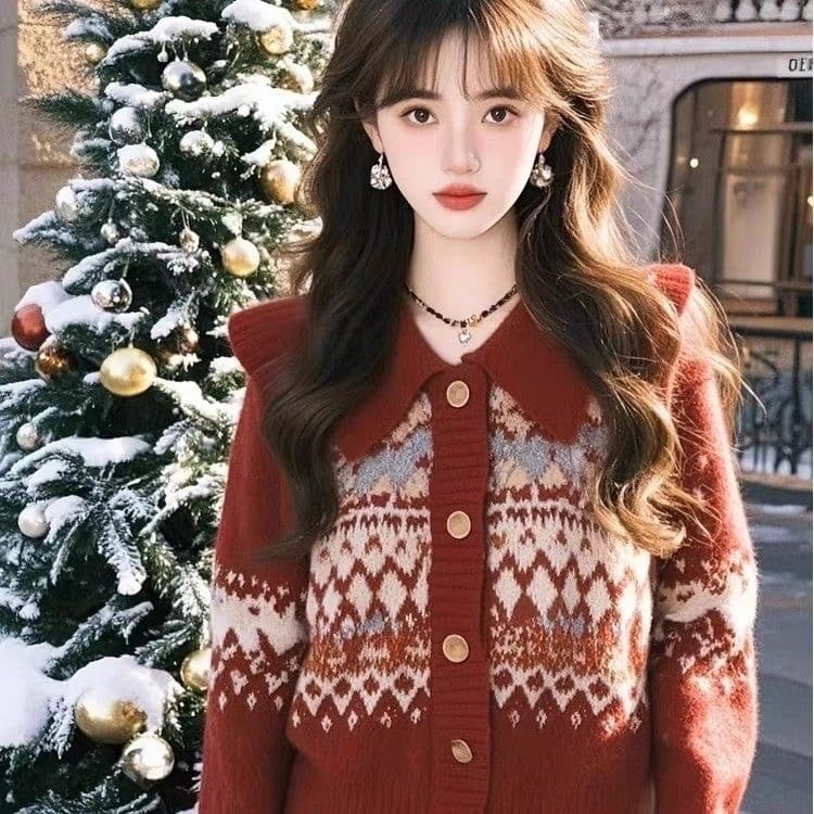 2024 루즈핏 느긋한 고급 재킷 가을 겨울 빨간색 새로운 스웨터 니트 맨위 오픈 가디건 이미지 3