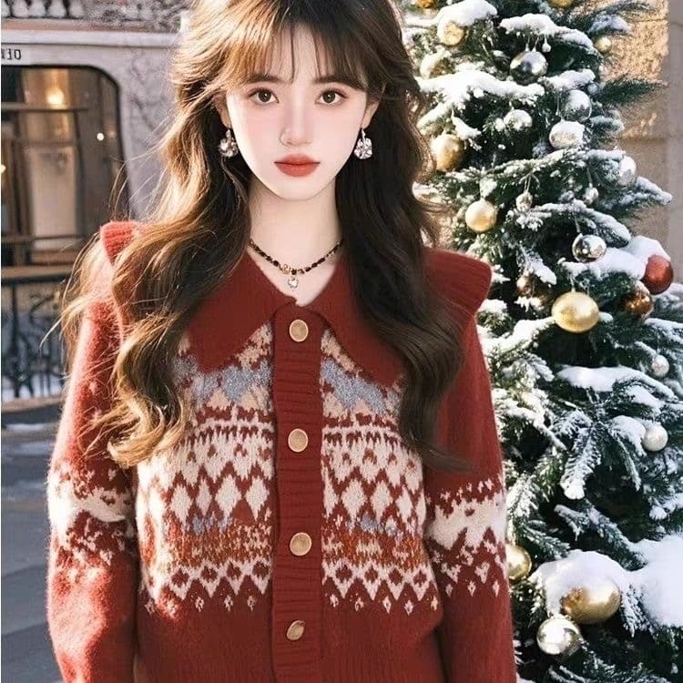 2024 루즈핏 느긋한 고급 재킷 가을 겨울 빨간색 새로운 스웨터 니트 맨위 오픈 가디건 이미지 4