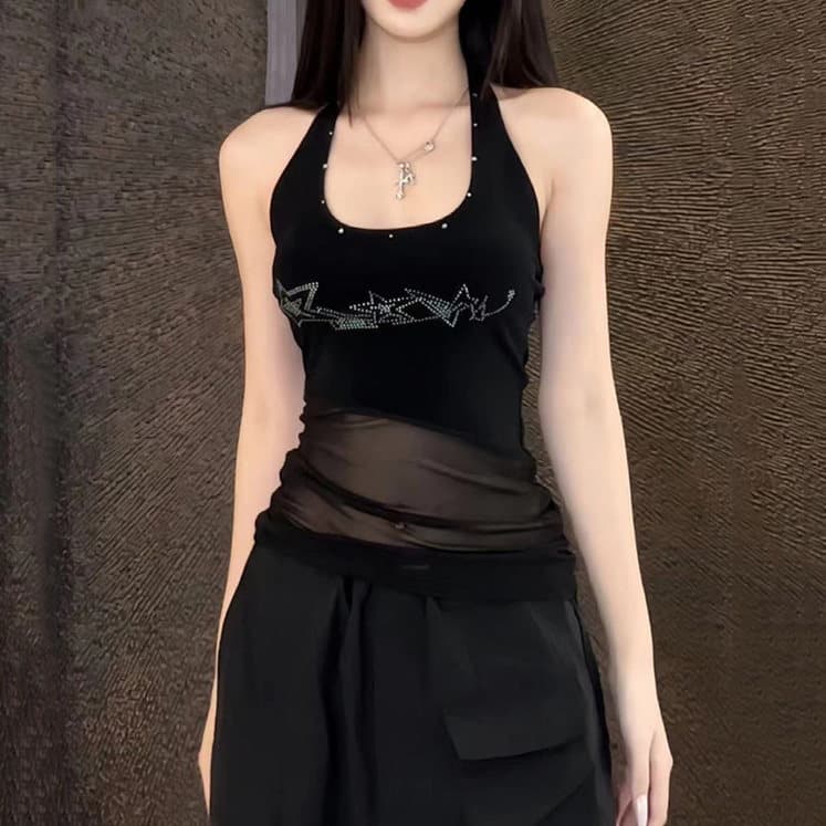 뜨거운 섹시함 순수한 욕망 망사 행침 목 캐미솔 여름 휴가 디자인 센스 맨위 이미지 4