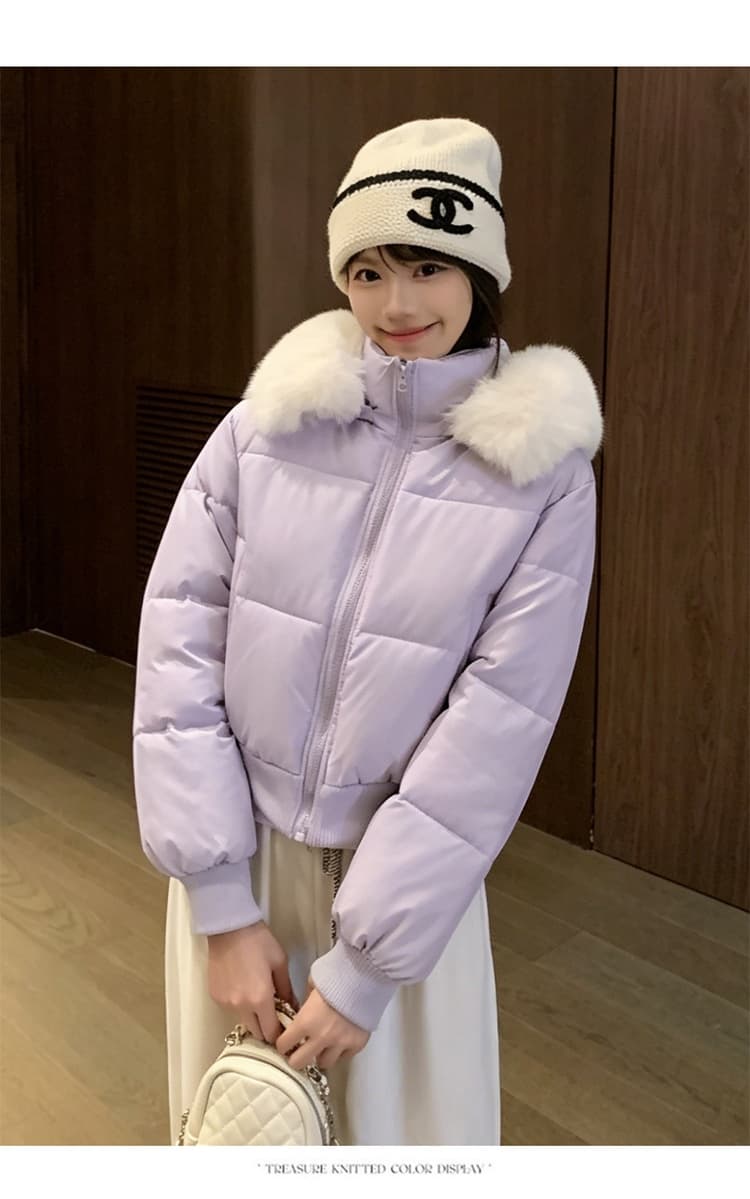 실사 아메리칸 핫걸 모피 칼라 후드 면 의류 여성 코트 겨울 2026 새로운 두꺼운 쇼트 스타일 빵 외투 상세 이미지 25