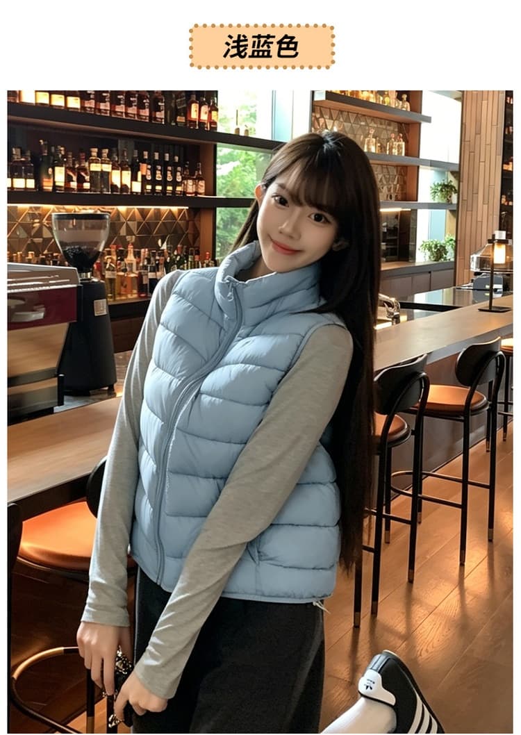 실사 2026 스탠드 칼라 쇼트 스타일 아래 면화 의류 베스트 디자인 센스 루즈핏 슬림해 보이는 작은 키 민소매 재킷 상세 이미지 20