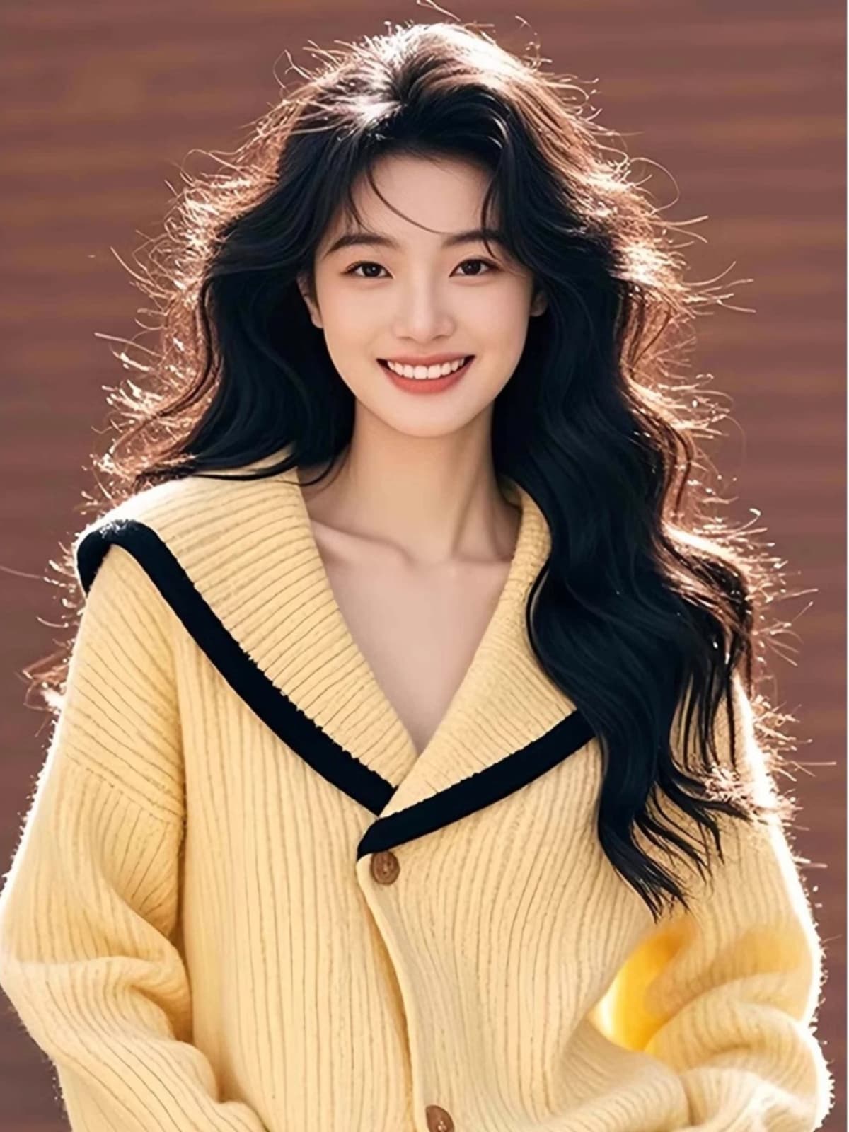 황색 해군 V넥 루즈핏 긴팔 오픈 가디건 니트 외부 가져 가라. 스웨터 여자 2026 가을 겨울 새로운 느긋한 바람 맨위 이미지 2