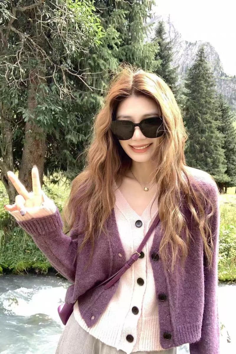 작은 6 월 6 월 브리트니 수 있습니다. 이슬 리 소녀 재미있는 착용 가져 가라. 페이크 레이어드 배색 양모 혼방 니트 오픈 가디건 상세 이미지 2