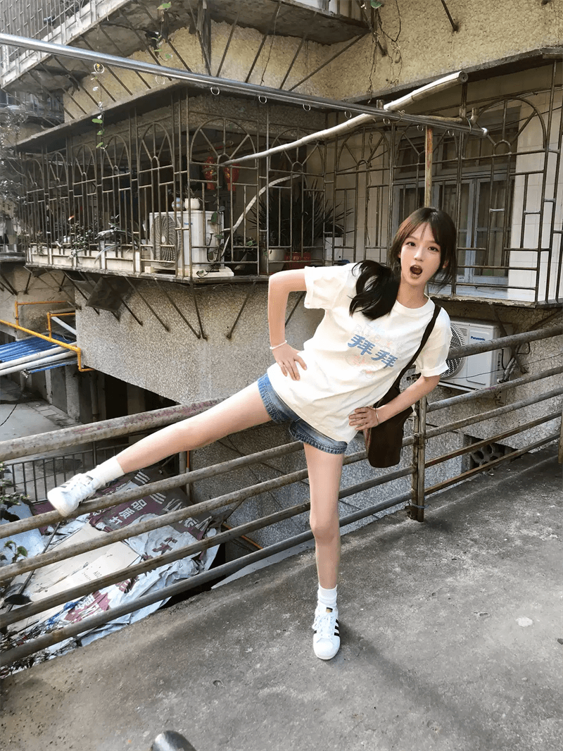 21 순면 210 그램 이후 패키지 칼라 여름 드레스 한 부서 반팔 티셔츠 여성 한국 스타일 루즈핏 빅 사이즈 프린트 상세 이미지 3