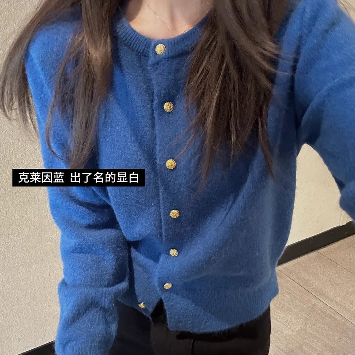 양모 샤 징 버클 오픈 가디건 여성 봄과 가을 품격 고급 센스 니트 스웨터 얇은 스타일 재킷 이미지 5