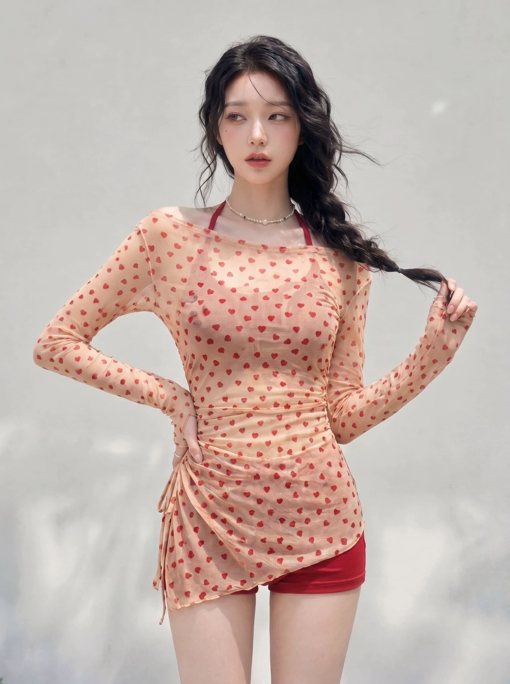 2026 새로운 여름 스택 착용 긴팔 비스듬한 어깨 자외선 차단 블라우스 투피스 조끼 다용도 맨위 이미지 3