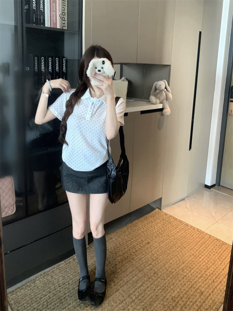 한 부서 달콤함 베이비 칼라 반팔 티셔츠 여성 여름 2026 새로운 도트 무늬 프랑스식 캐주얼 슬림해 보이는 다용도 맨위 상세 이미지 9