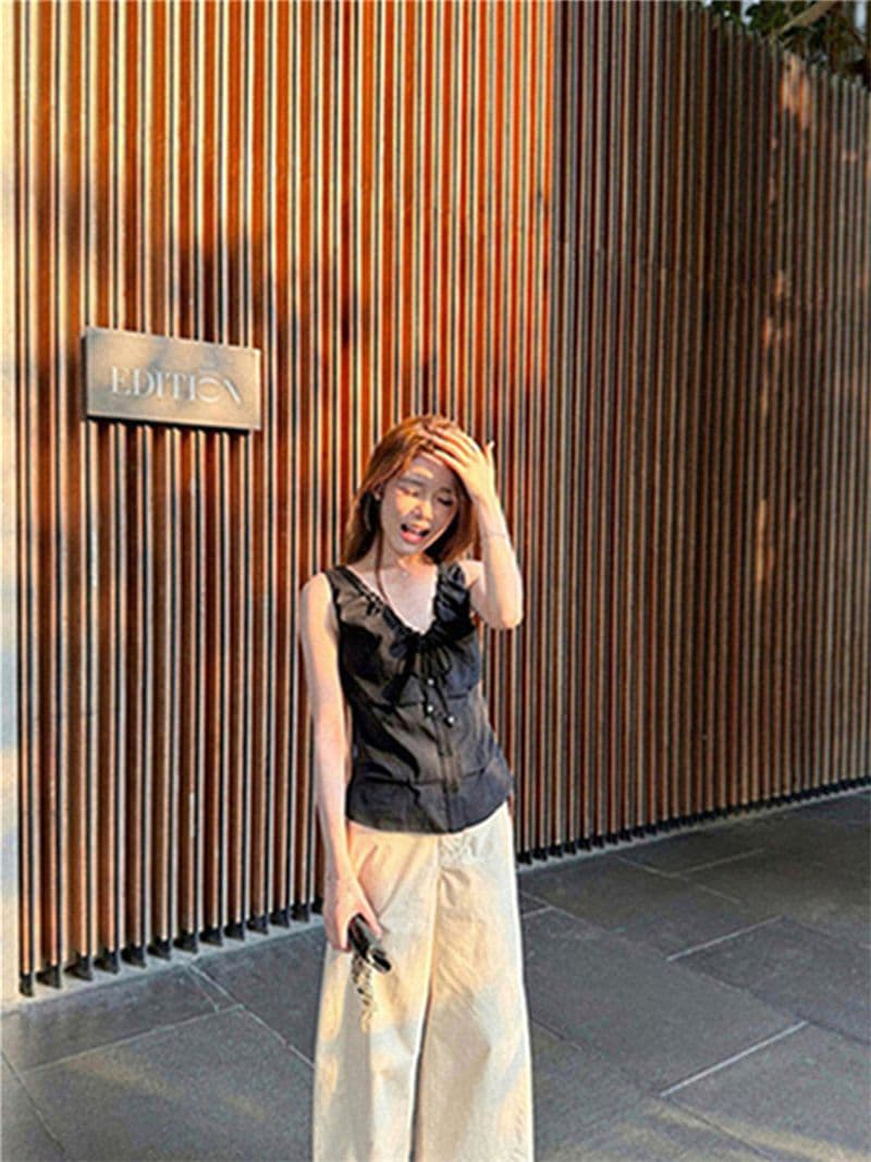 V넥 조끼 여성 여름 비즈 핀치 Pleat 민소매 허리 수축 쇼트 스타일 작은 맨위 상세 이미지 44