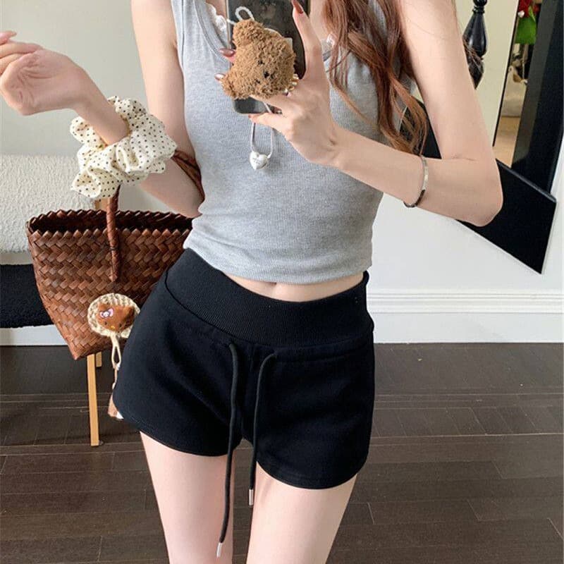 순수한 Mianhua 면 복합 우유 실크 운동 반바지 여성 여름 펌프 로프 하이웨이스트 아메리칸 캐주얼 바지 가정 핫 바지 이미지 4