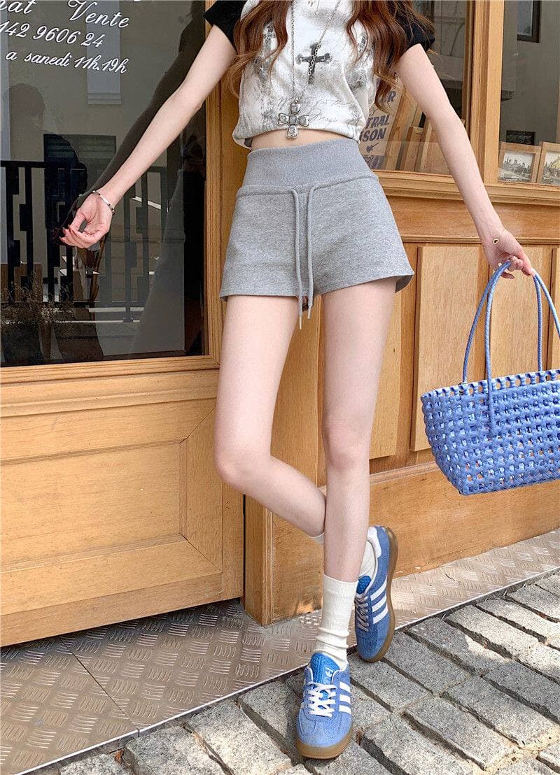 순수한 Mianhua 면 복합 우유 실크 운동 반바지 여성 여름 펌프 로프 하이웨이스트 아메리칸 캐주얼 바지 가정 핫 바지 상세 이미지 13