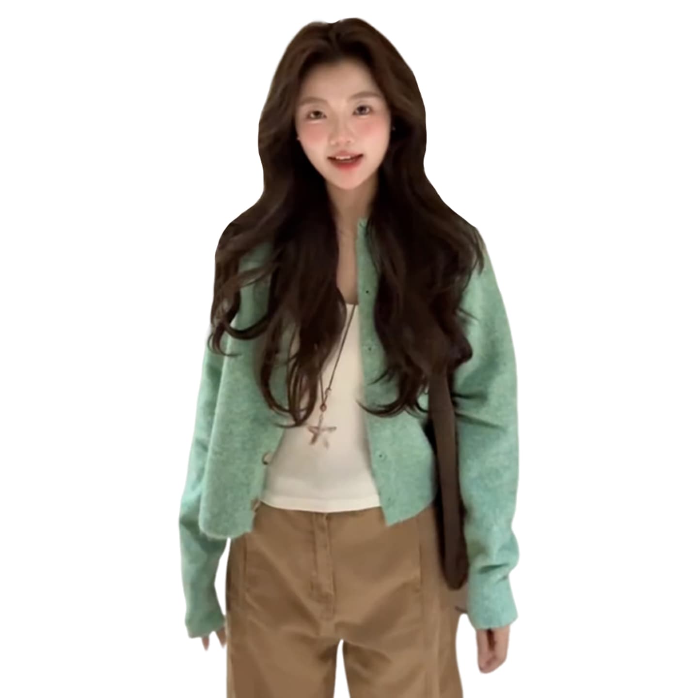 2026 새로운 한 부서 녹색 긴팔 니트 스웨터 맨위 여성 조기 가을 루즈핏 느긋한 바람 스웨터 카디건 코트 이미지 5