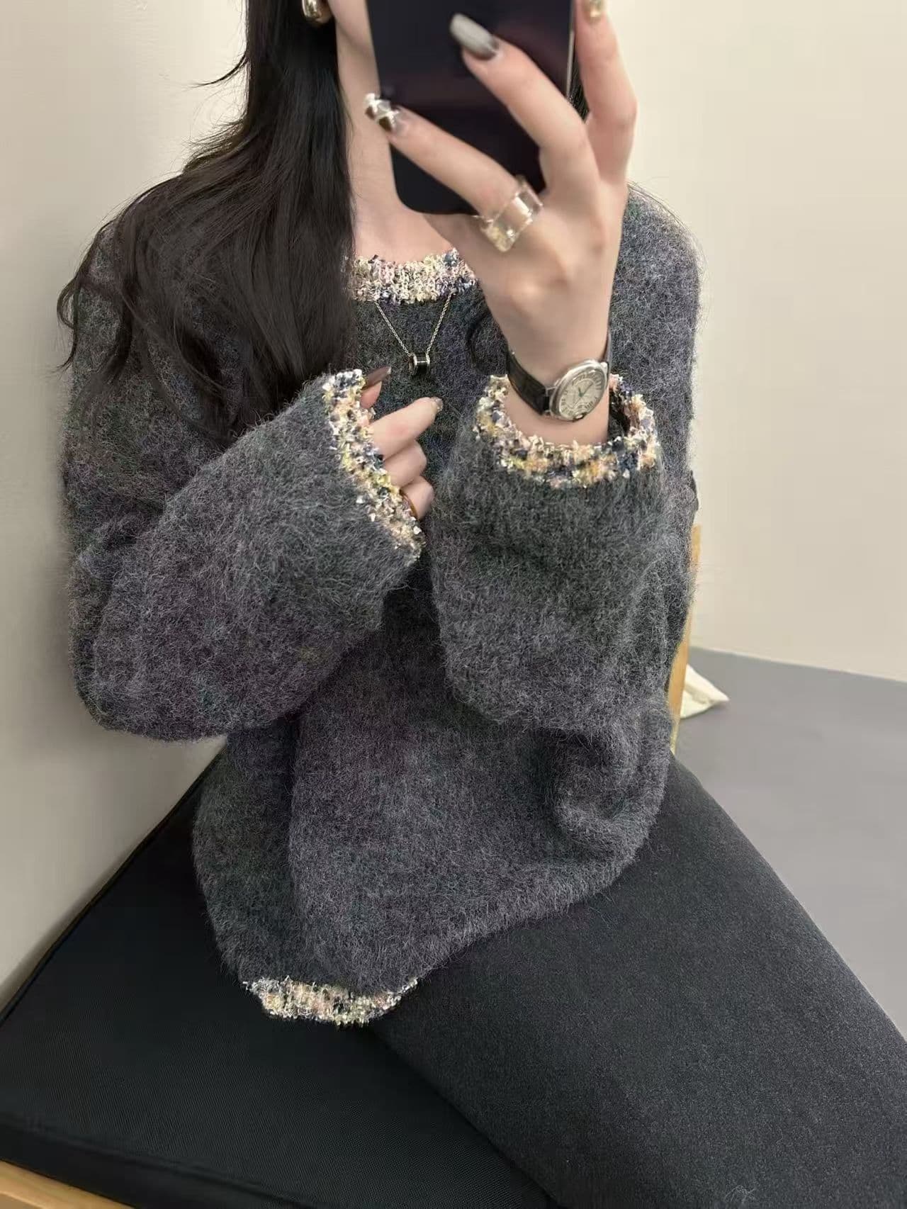 프랑스식 레트로 무거운 작업 비즈 박기 스웨터 여자 가을 겨울 외출용 루즈핏 느긋한 바람 슈퍼 잘 생긴 긴팔 니트 스웨터 상세 이미지 2
