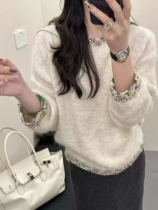 프랑스식 레트로 무거운 작업 비즈 박기 스웨터 여자 가을 겨울 외출용 루즈핏 느긋한 바람 슈퍼 잘 생긴 긴팔 니트 스웨터 상세 이미지 4