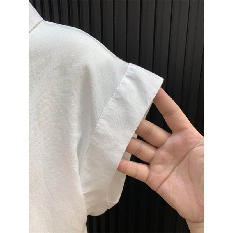 프랑스식 POLO 칼라 리본 디자인 센스 작은 대중 화이트 여성 셔츠 여름 품격 셔츠 슬림해 보이는 반팔 맨위 이미지 4