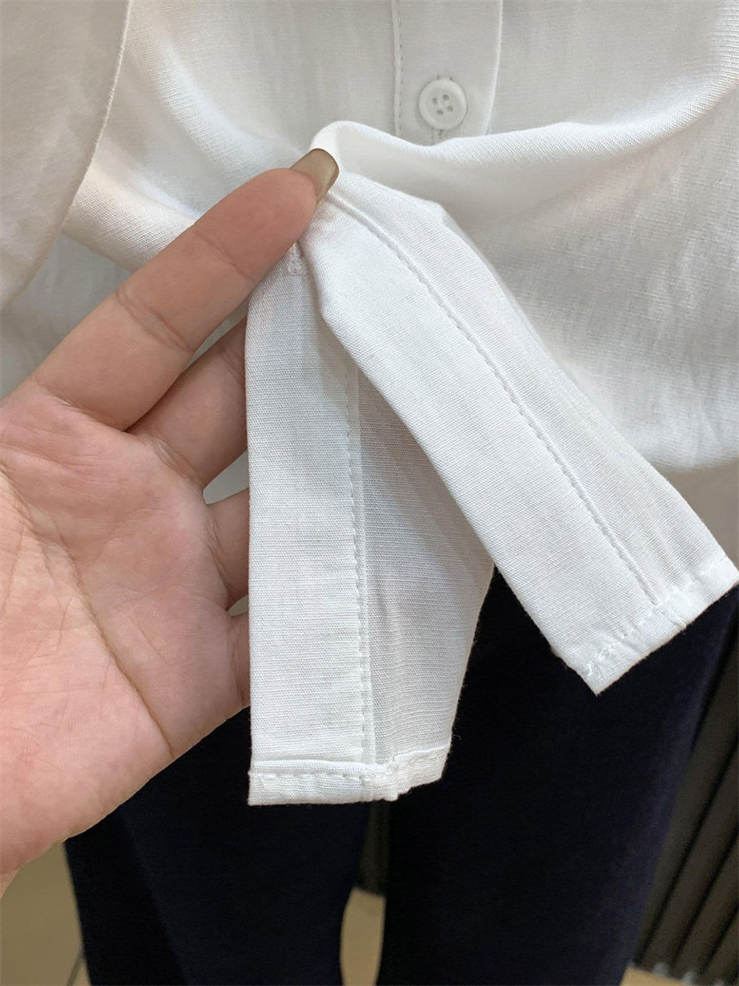 프랑스식 POLO 칼라 리본 디자인 센스 작은 대중 화이트 여성 셔츠 여름 품격 셔츠 슬림해 보이는 반팔 맨위 상세 이미지 11