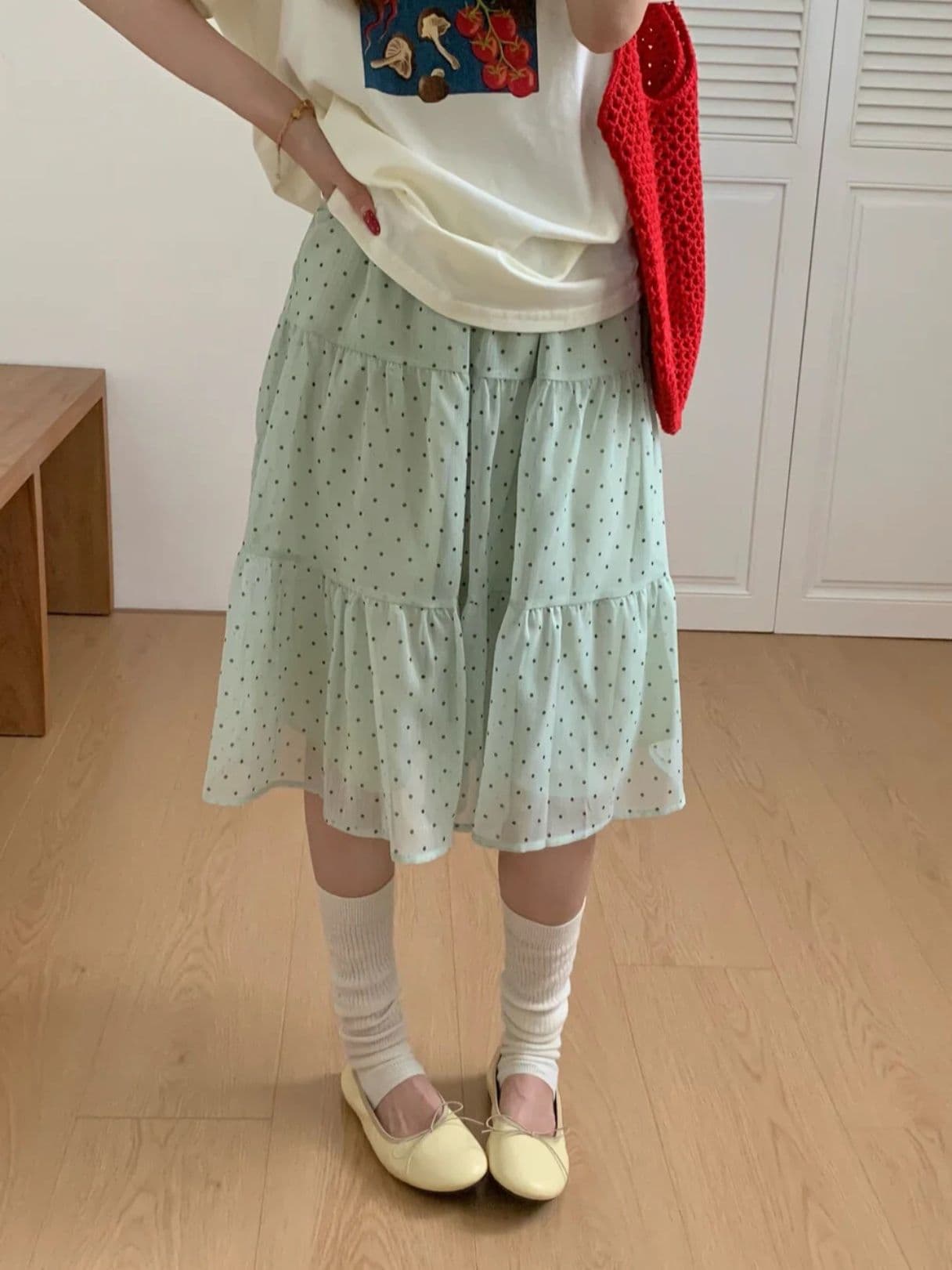 센 부서 소녀 도트 무늬 반신 스커트 여성 새로운 여름 작은 키 한 마디 퍼프 미니 스커트 중간 스커트