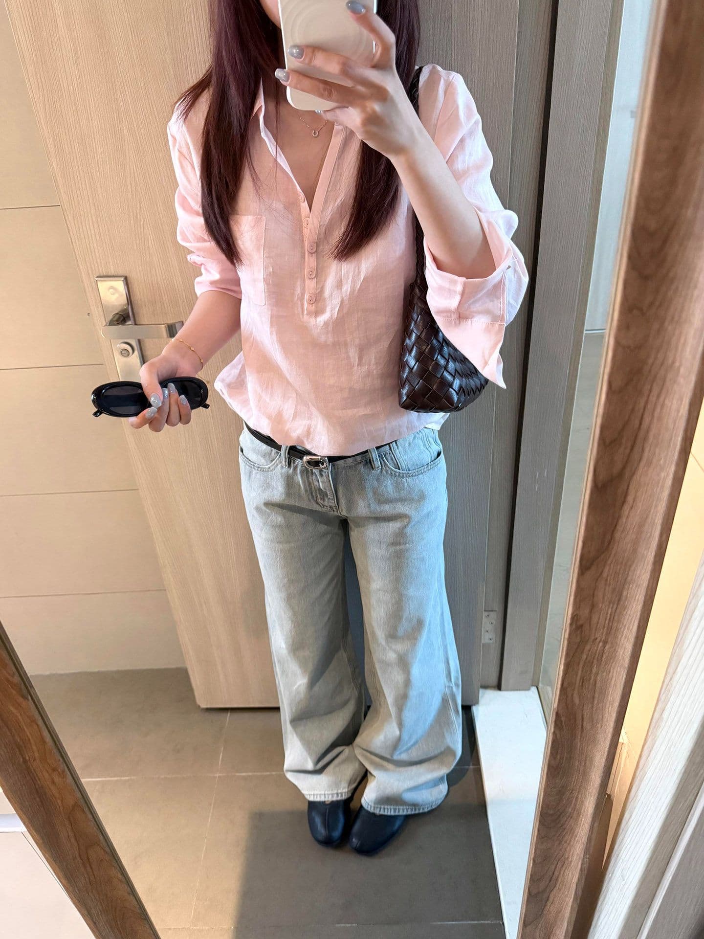 한 부서 레트로 핑크색 polo 반 개방 자외선 차단 여성 셔츠 여름 디자인 센스 출퇴근 루즈핏 캐주얼 다용도 맨위 상세 이미지 2