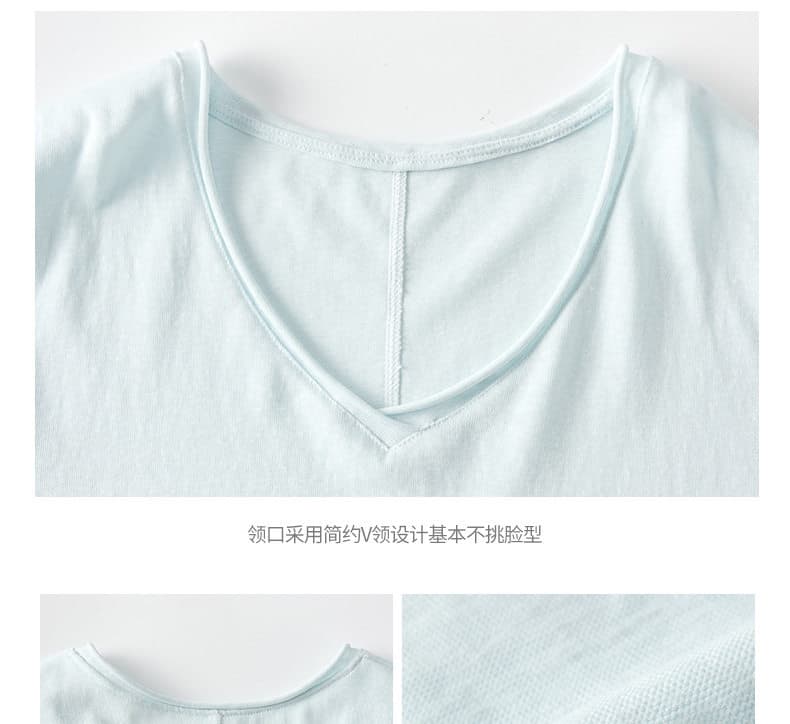 느긋한 바람 V넥 반팔 티셔츠 여성 화이트 한국 스타일 루즈핏 슬림해 보이는 가을 어깨 눈꽃 면 린넨 다용도 느슨함 센스 맨위 상세 이미지 12