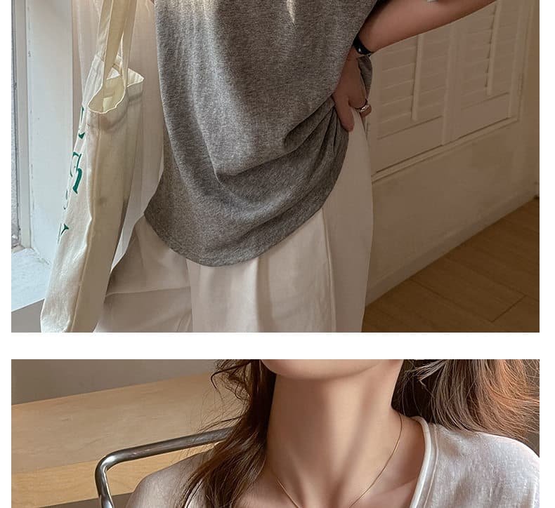 느긋한 바람 V넥 반팔 티셔츠 여성 화이트 한국 스타일 루즈핏 슬림해 보이는 가을 어깨 눈꽃 면 린넨 다용도 느슨함 센스 맨위 상세 이미지 20