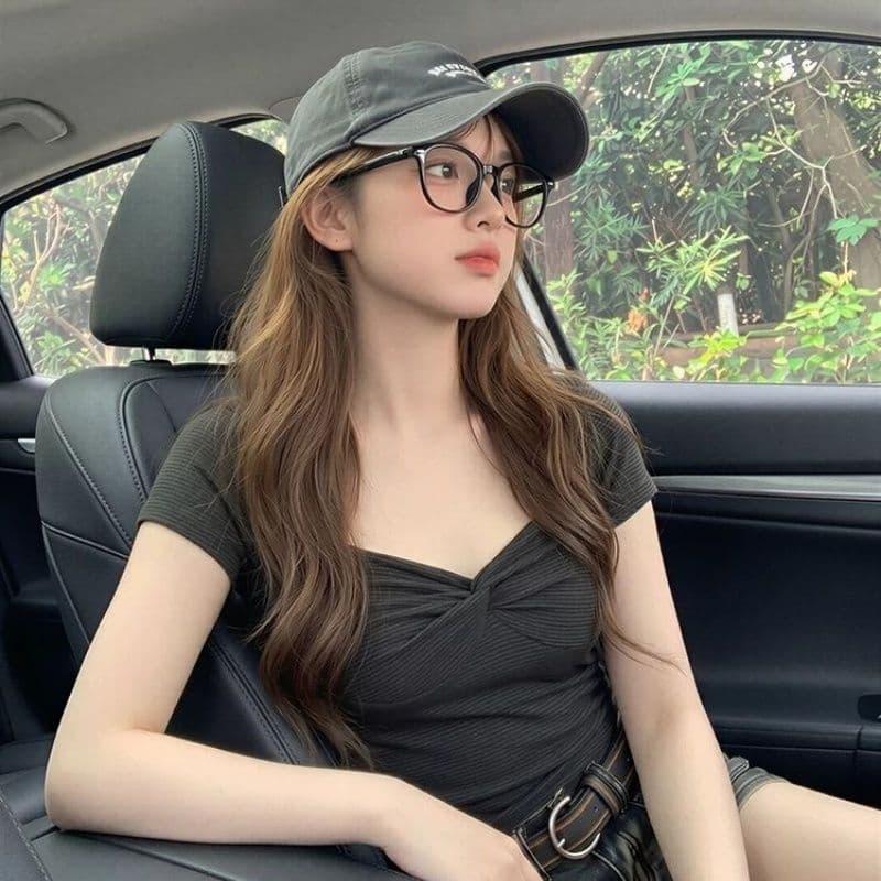 광장 칼라 스트라이프 비틀림 반팔 티셔츠 여성 여름 몸매 가꾸기 슬림해 보이는 허리 수축 출퇴근 핫걸 맨위 이미지 5
