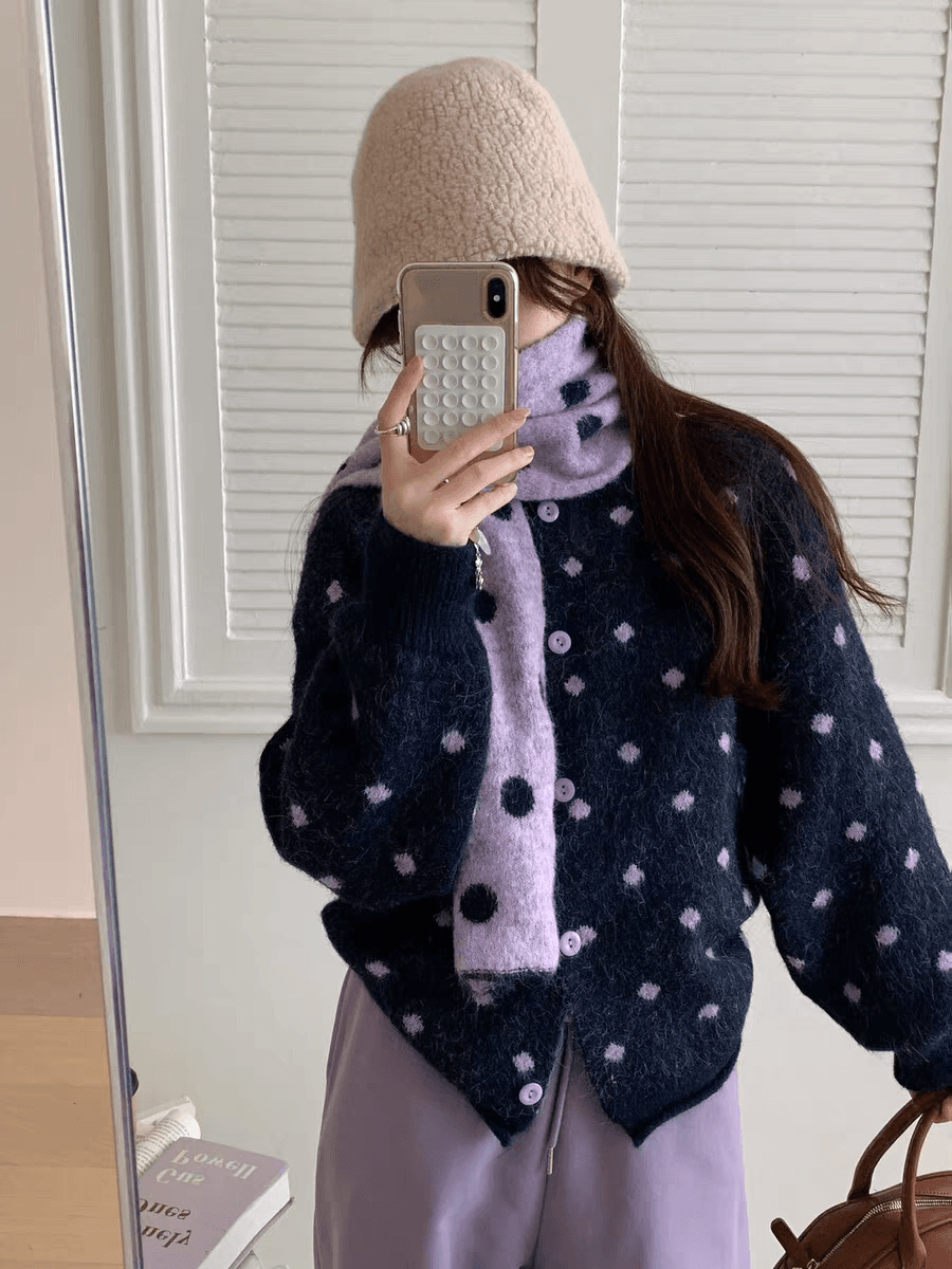 경기 스카프 한 부서 다용도 와이드 부드러운 찹쌀 느긋한 보온 라운드 넥 도트 무늬 스웨터 여자 겨울 루즈핏 트렌디 맨위 이미지 3