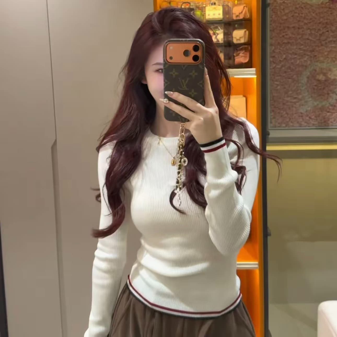 한 부서 품격 배색 패치워크 긴팔 니트 스웨터 여성 가을 겨울 몸매 가꾸기 슬림해 보이는 고급 센스 다용도 기본 셔츠 맨위 이미지 5