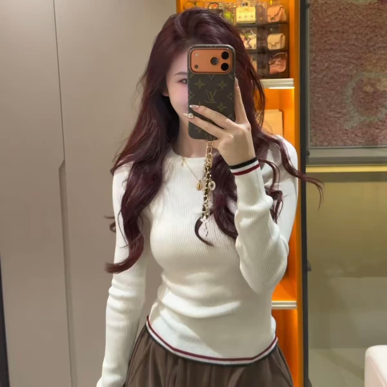 한 부서 품격 배색 패치워크 긴팔 니트 스웨터 여성 가을 겨울 몸매 가꾸기 슬림해 보이는 고급 센스 다용도 기본 셔츠 맨위 상세 이미지 2