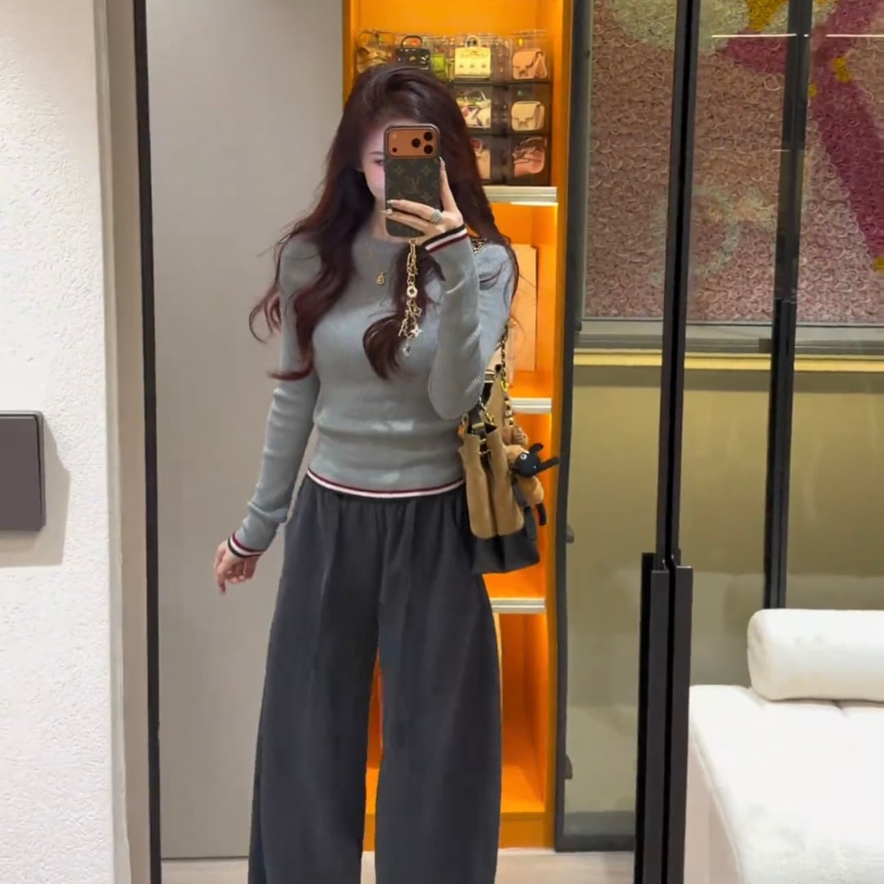 한 부서 품격 배색 패치워크 긴팔 니트 스웨터 여성 가을 겨울 몸매 가꾸기 슬림해 보이는 고급 센스 다용도 기본 셔츠 맨위 상세 이미지 6