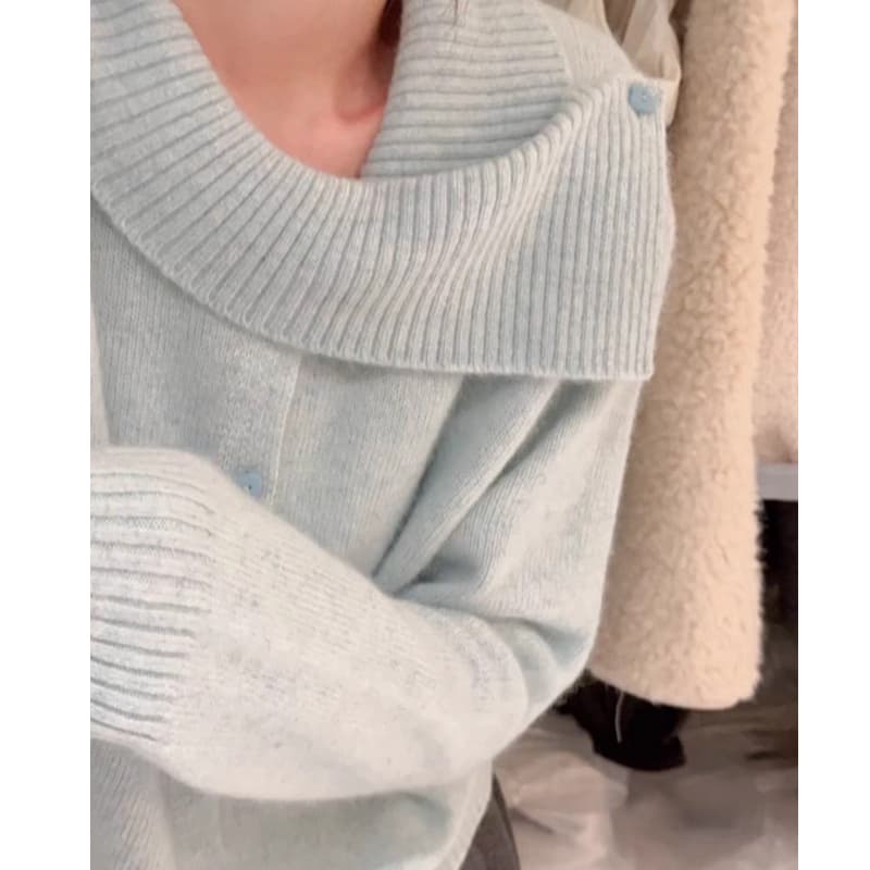 디자인 센스 작은 대중 회색 폴로 칼라 양모 니트 스웨터 여성 이른 가을 품격 Chic 불규칙 쇼트 스타일 오픈 가디건 맨위 이미지 5