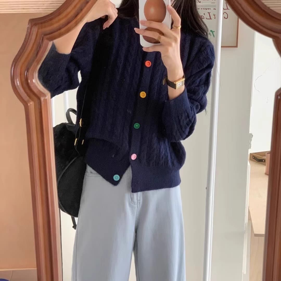 한 부서 따뜻한 부드럽다 찹쌀 라운드 넥 니트 오픈 가디건 여성 가을 겨울 연령 감소 꽈배기 스웨터 코트 디자인 센스 맨위 이미지 3