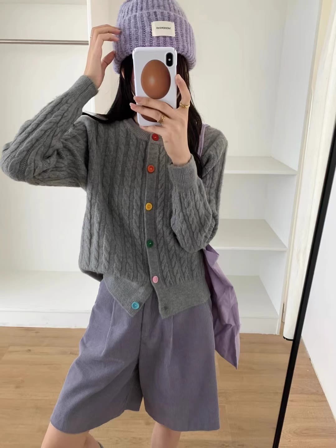한 부서 따뜻한 부드럽다 찹쌀 라운드 넥 니트 오픈 가디건 여성 가을 겨울 연령 감소 꽈배기 스웨터 코트 디자인 센스 맨위 상세 이미지 7