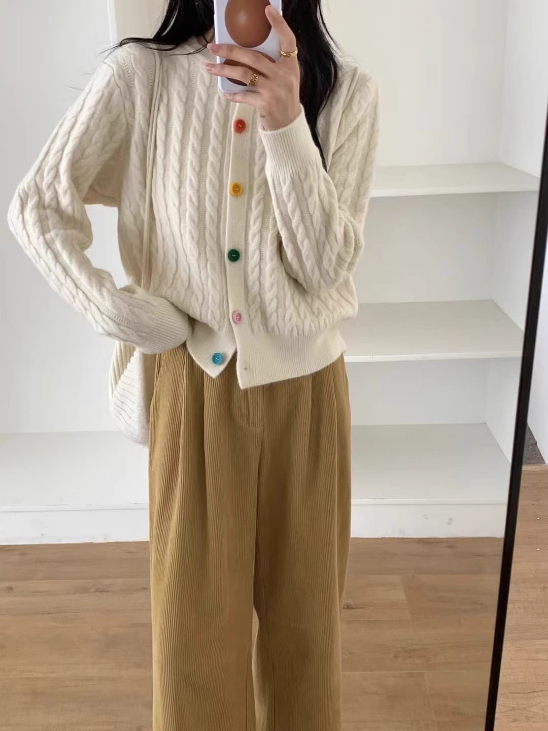 한 부서 따뜻한 부드럽다 찹쌀 라운드 넥 니트 오픈 가디건 여성 가을 겨울 연령 감소 꽈배기 스웨터 코트 디자인 센스 맨위 상세 이미지 13