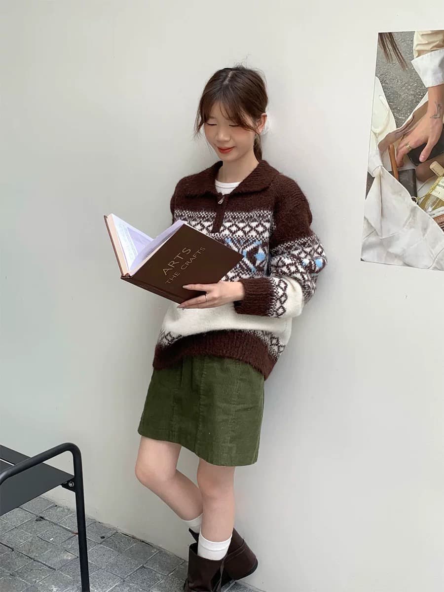 스와 3 3 공정한 섬 터틀넥 스웨터 여자 느긋한 고급 센스 하프 지퍼 디자인 센스 작은 대중 양모 니트 맨위 상세 이미지 3