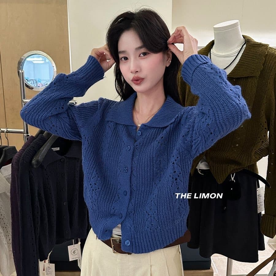 한 부서 POLO 칼라 니트 오픈 가디건 여성 코트 가을 겨울 분위기 센스 루즈핏 폴로 칼라 스웨터 긴팔 짧은 맨위 상세 이미지 2