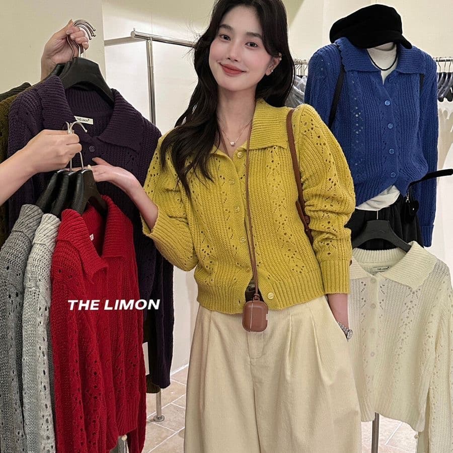한 부서 POLO 칼라 니트 오픈 가디건 여성 코트 가을 겨울 분위기 센스 루즈핏 폴로 칼라 스웨터 긴팔 짧은 맨위 상세 이미지 8