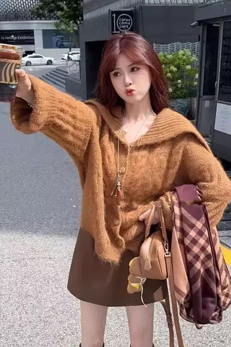 한국 chic 가을 겨울 꽈배기 터틀넥 스웨터 여성 코트 털이 있고 두꺼운 양모 느긋한 바람 쇼트 스타일 니트 오픈 가디건 상세 이미지 5