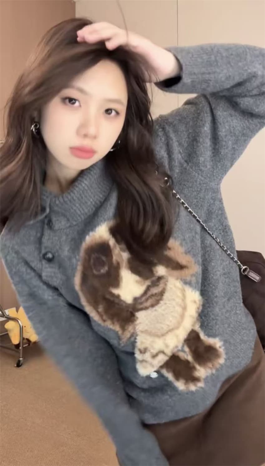 자이언트 잘 생긴 ~ 중 이른 가을 맨위 한 부서 작은 대중 디자인 센스 부드러운 찹쌀 느긋한 바람 폴로 칼라 강아지 프린트 니트 스웨터 상세 이미지 8