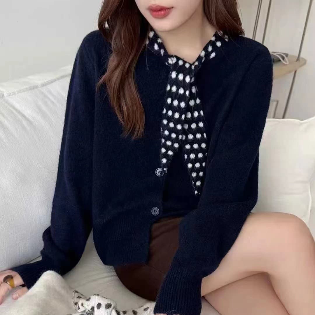 작은 샤넬 스타일 외국 가스 페이크 레이어드 도트 무늬 니트 오픈 가디건 여성 가을 겨울 아름다움 라드. 고급 센스 슈퍼 잘 생긴 스웨터 맨위 이미지 5