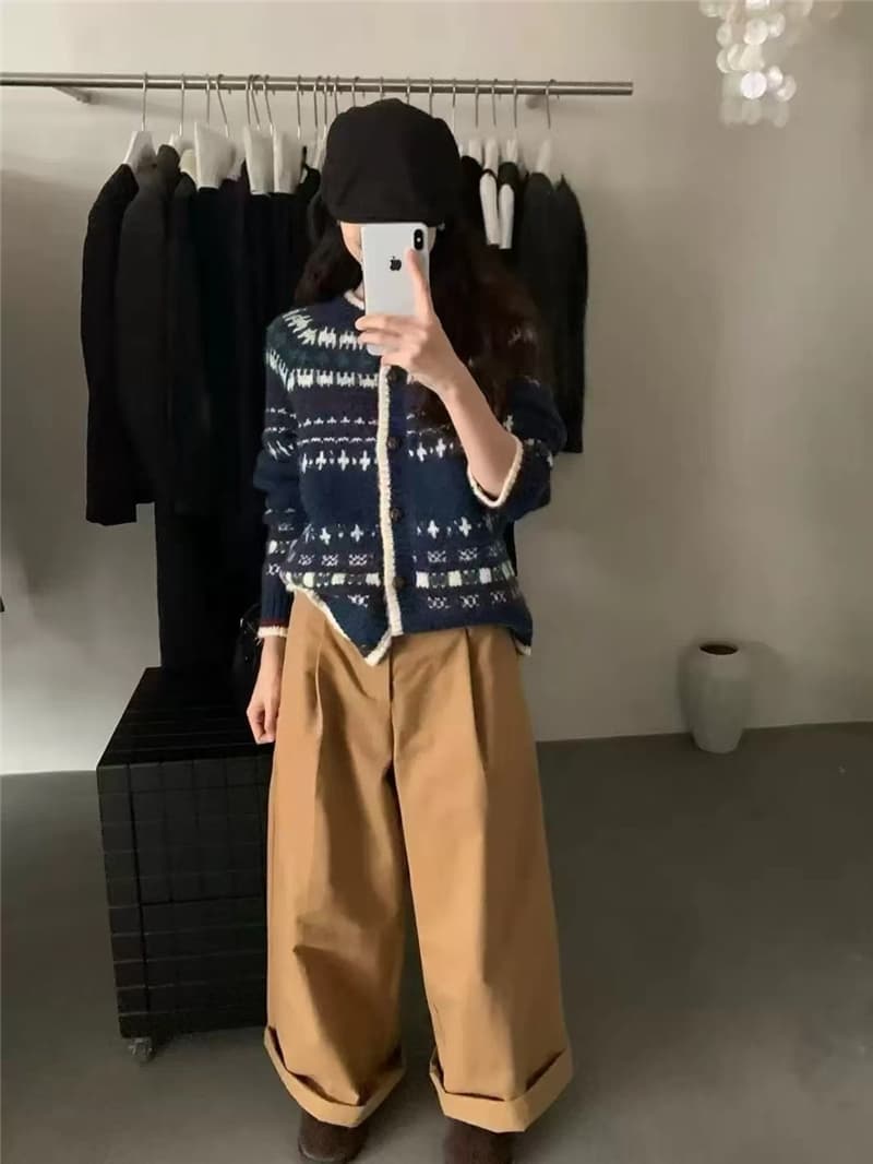 공정한 섬 레트로 자카드 루즈핏 민족 스타일 다용도 니트 오픈 가디건 스웨터 코트 상세 이미지 11